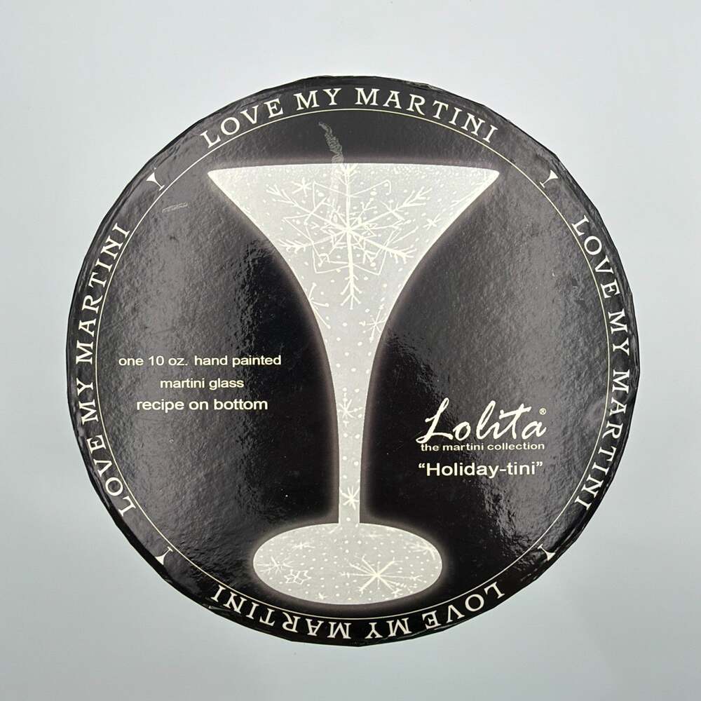 Lolita Holiday-tini Silver Snowflake Martini Glass Hand Painted Recipe 10 oz Box